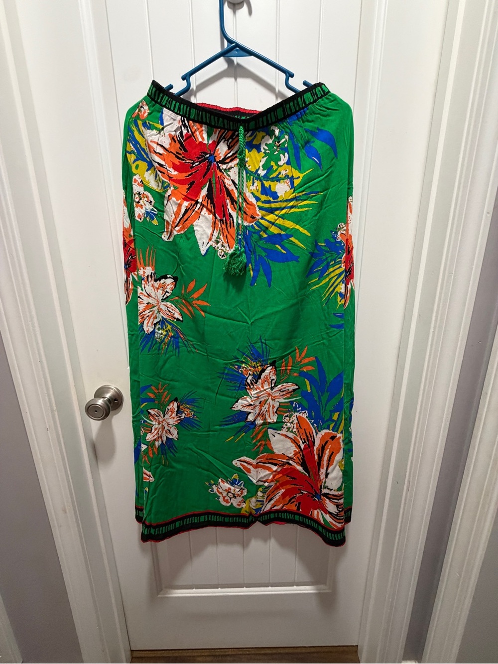 Vici Green Maxi Skirt with Bold Orange Floral Print